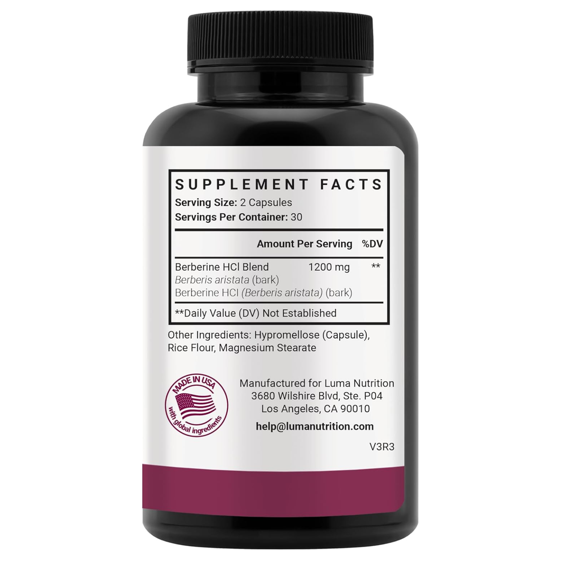 Luma Nutrition Berberine HCL 1200mg per Serving - 60 Capsules 2 Pack