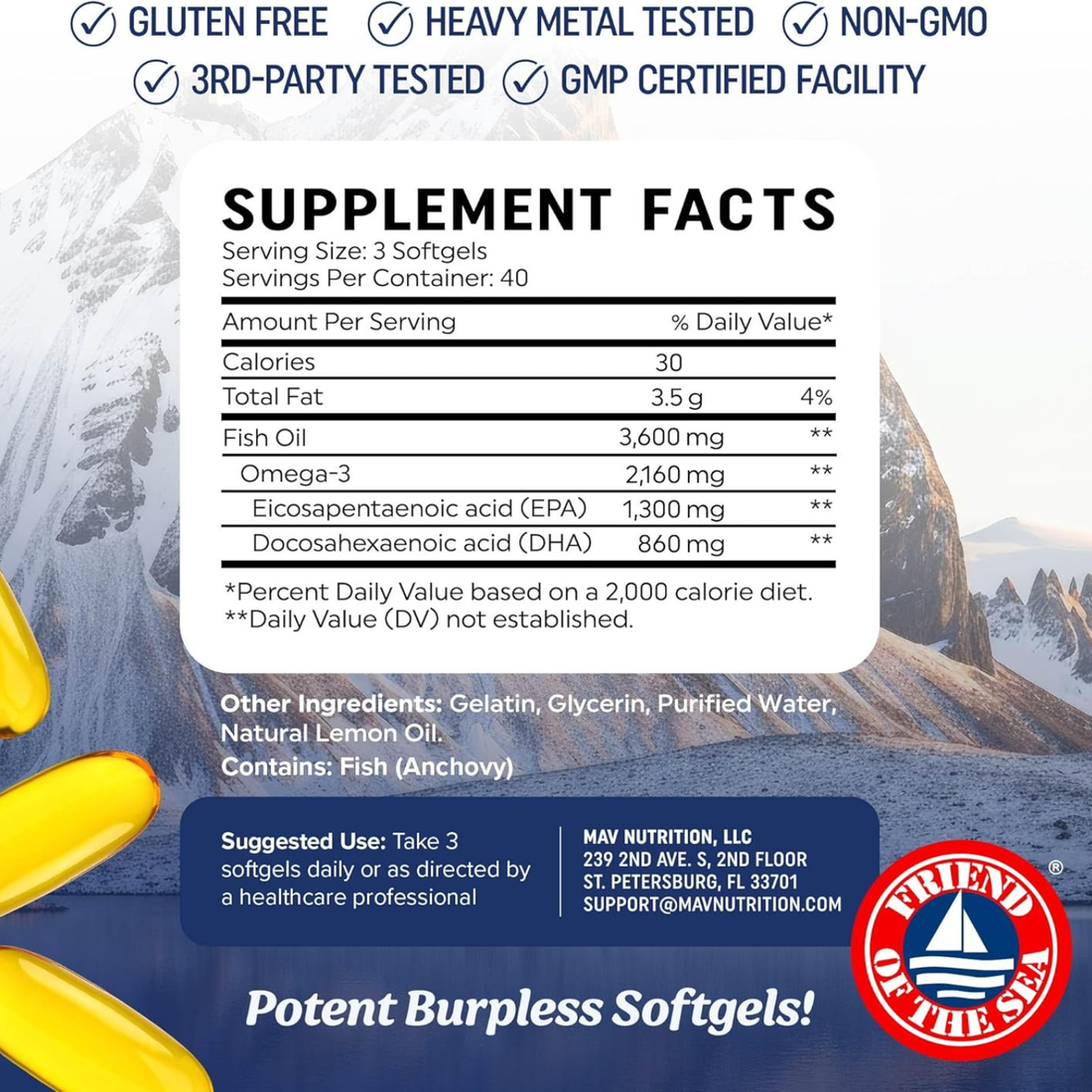 Triple Strength DHA Omega-3 Fish Oil, For heart, brain, eye, & joint health - 120 Count 2 Pack